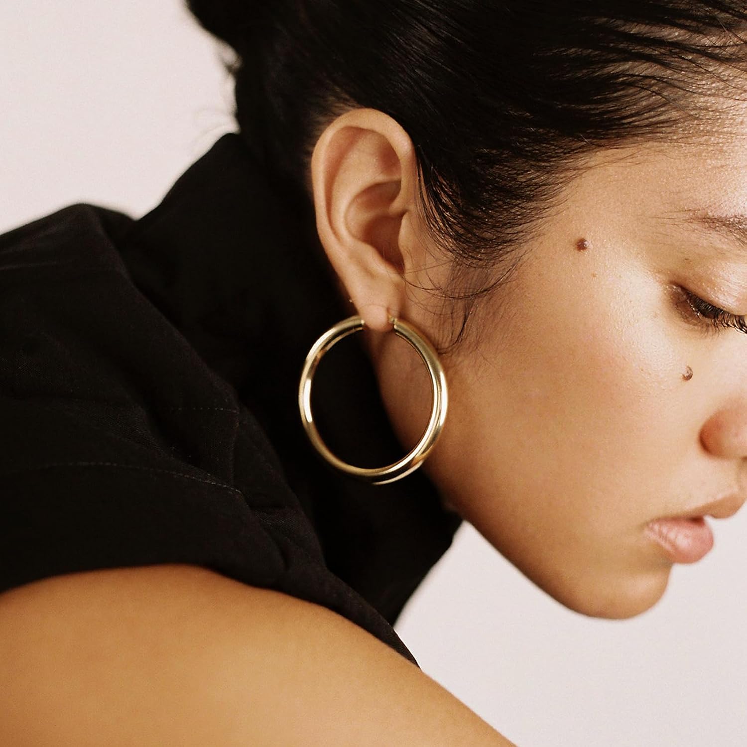 YOUNGYUE 8mm Wide Chunky Gold Hoops 14K Real Gold Plated Hypoallergenic 925 Sterling Silver Hoops Lightweight Big Gold Hoop Earrings for Women 30/40/50/60mm - Image 3