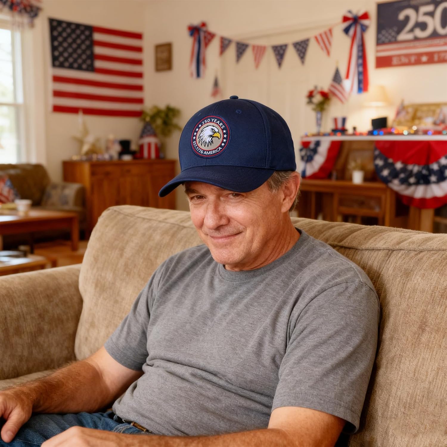 250th Anniversary USA Hat, Adjustable 250 Year American Anniversary Hat,Patriotic Baseball Cap Blue - Image 4