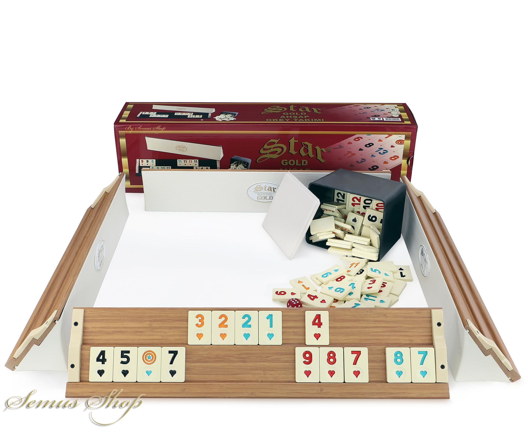 Original Star Rummy/Okey Gold aus Holz Plastik mit Melamin Steine Okey Takimi (Hell)