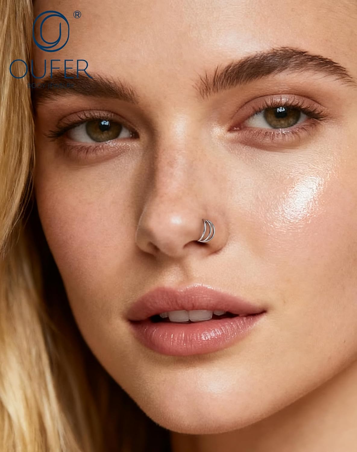 OUFER Nose Rings Hoops, 316L Surgical Steel Hinged Segment Nose Ring For Women, 20G Three Rows Hoop Cartialge Piercing, Inner Diameter 6/7/8MM Cartilage Rook Helix Lobe Tragus Earrings - Image 2