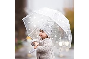 Baraida Kids' Clear and Transparent Umbrella with an Easy Grip Handle, Dome...