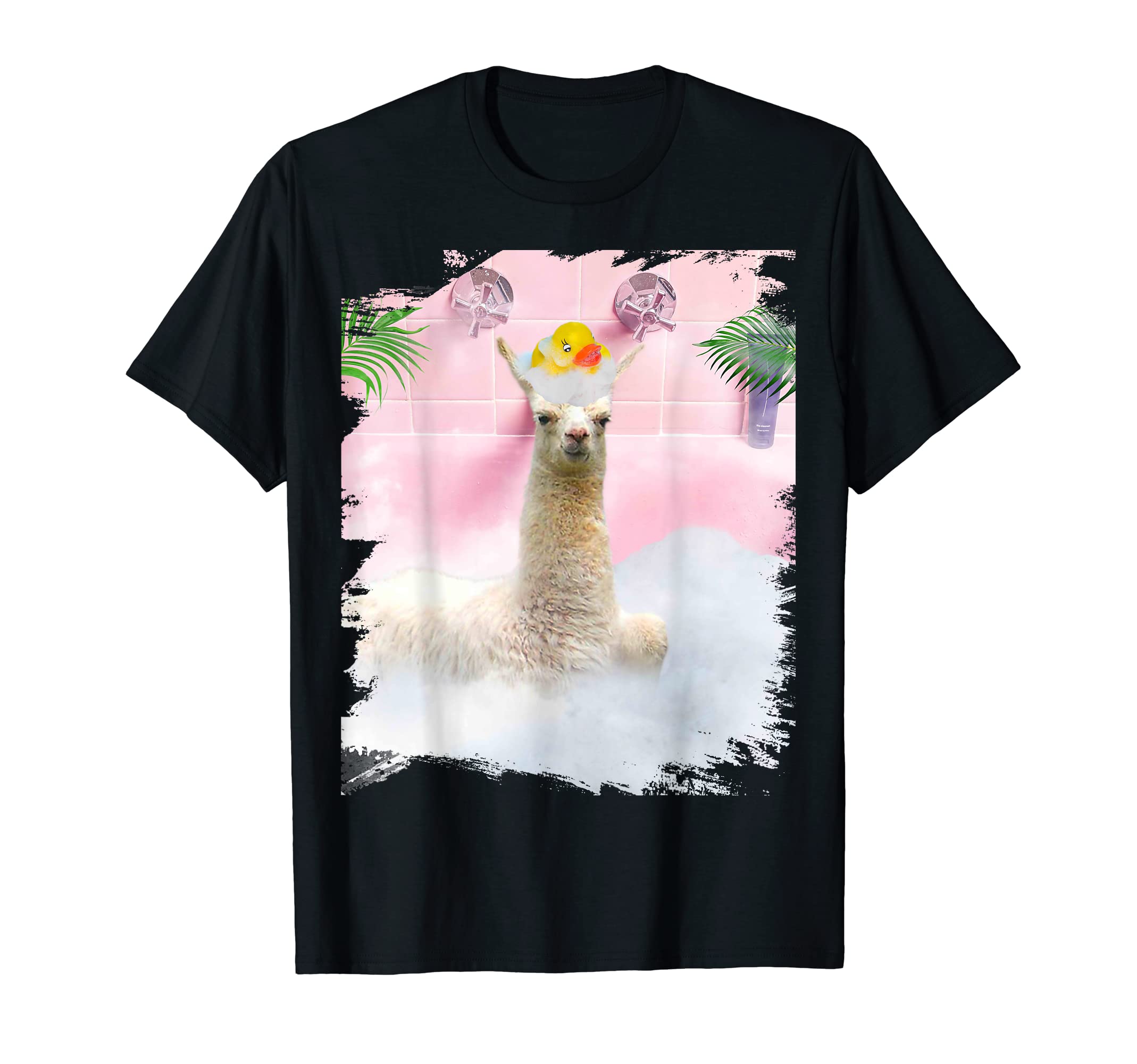 Cute Self-Care Bathing Llama Palm Bath T-Shirt, Black