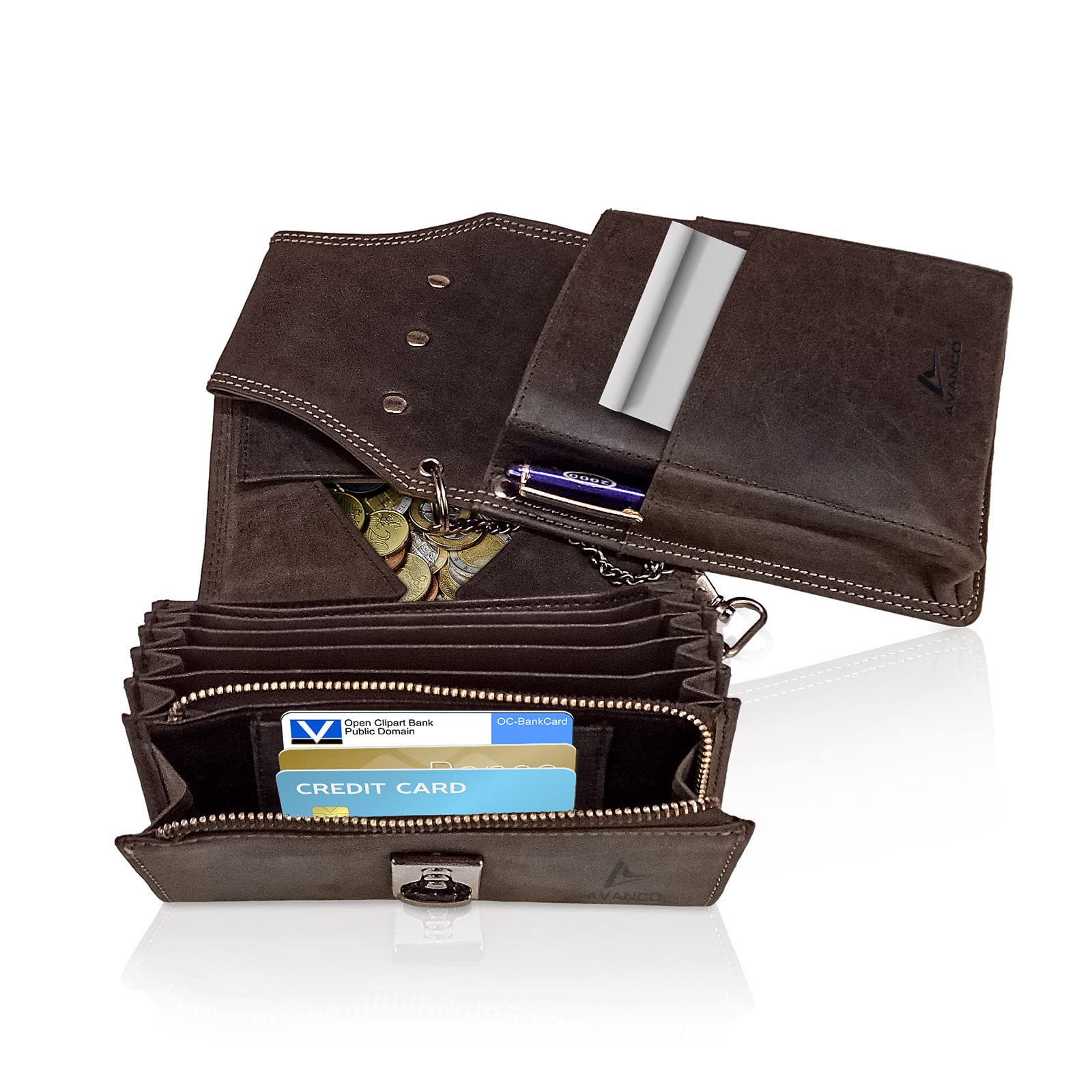 Leder Kellnerset Kellnerholster + Kellnerbörse (182A) Börse Halfter Tasche Braun Neu