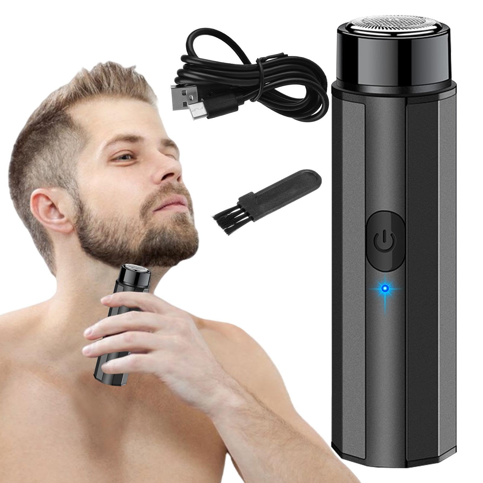 afeitadora para hombres - Afeitadora eléctrica portátil - Maquinillas de afeitar de bolsillo recargables por USB de tamaño de viaje, afeitado en y húmedo con un botón y uso en y húmedo