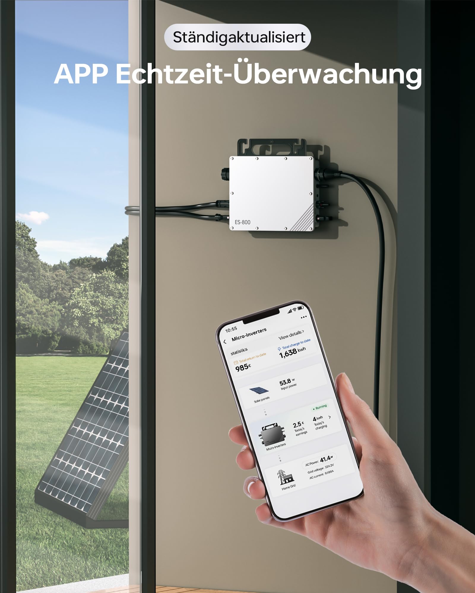 Micro inverter da 800 W, inverter solare MPPT, ingresso di rete microsolare, Plug and Play, facile installazione, sorveglianza WiFi con app IP67, impermeabile
