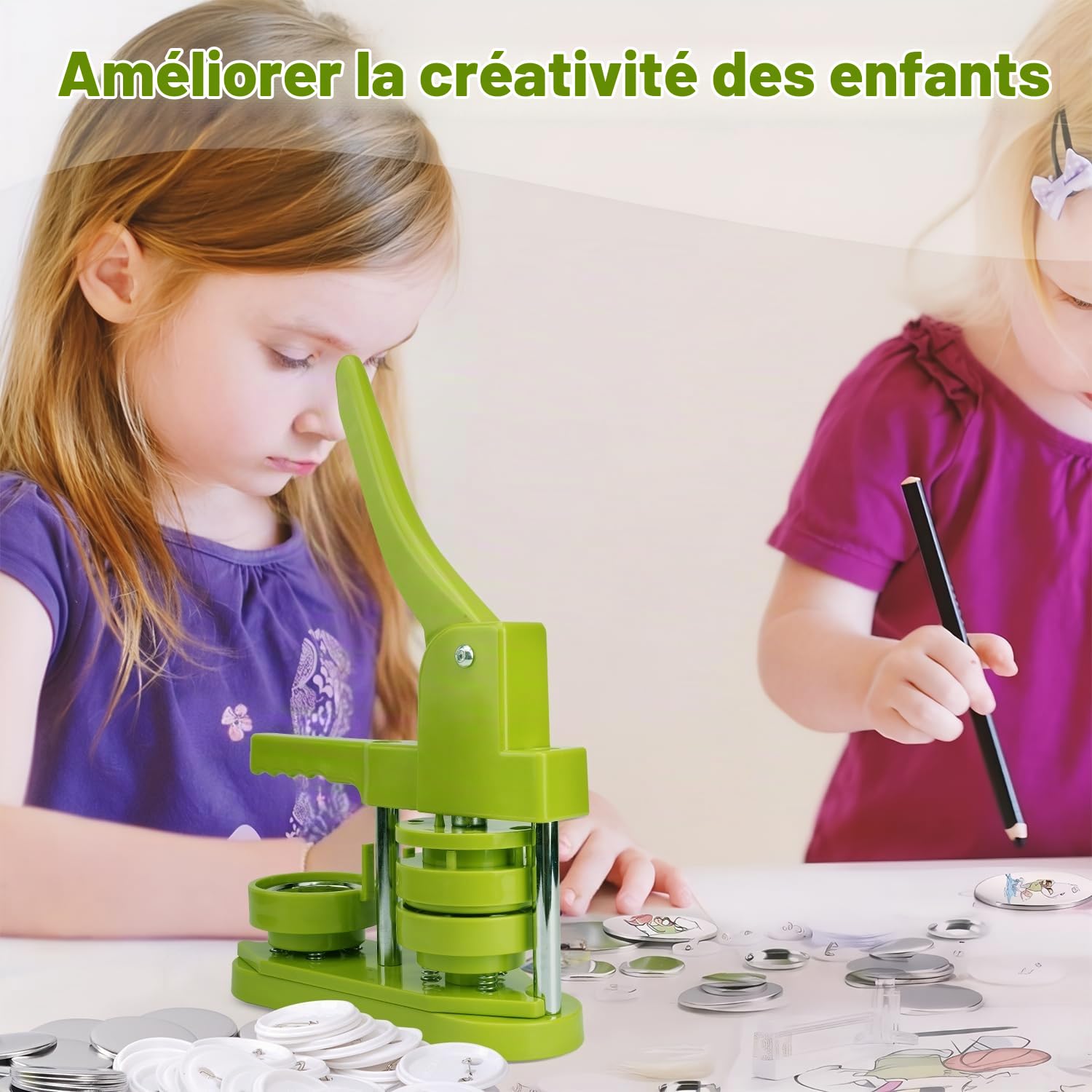 Machine à fabriquer des badges 58mm (2,25 in), kit de presse pour la fabrication de boutons avec 100 pièces de boutons et un cutter circulaire