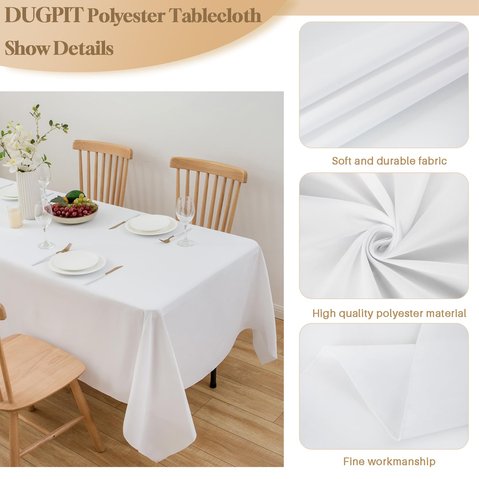 Paquete de 8 manteles rectangulares de poliéster de 60 x 102 pulgadas, resistentes a las arrugas, lavables, para bodas, banquetes, campamentos, fiestas, color blanco