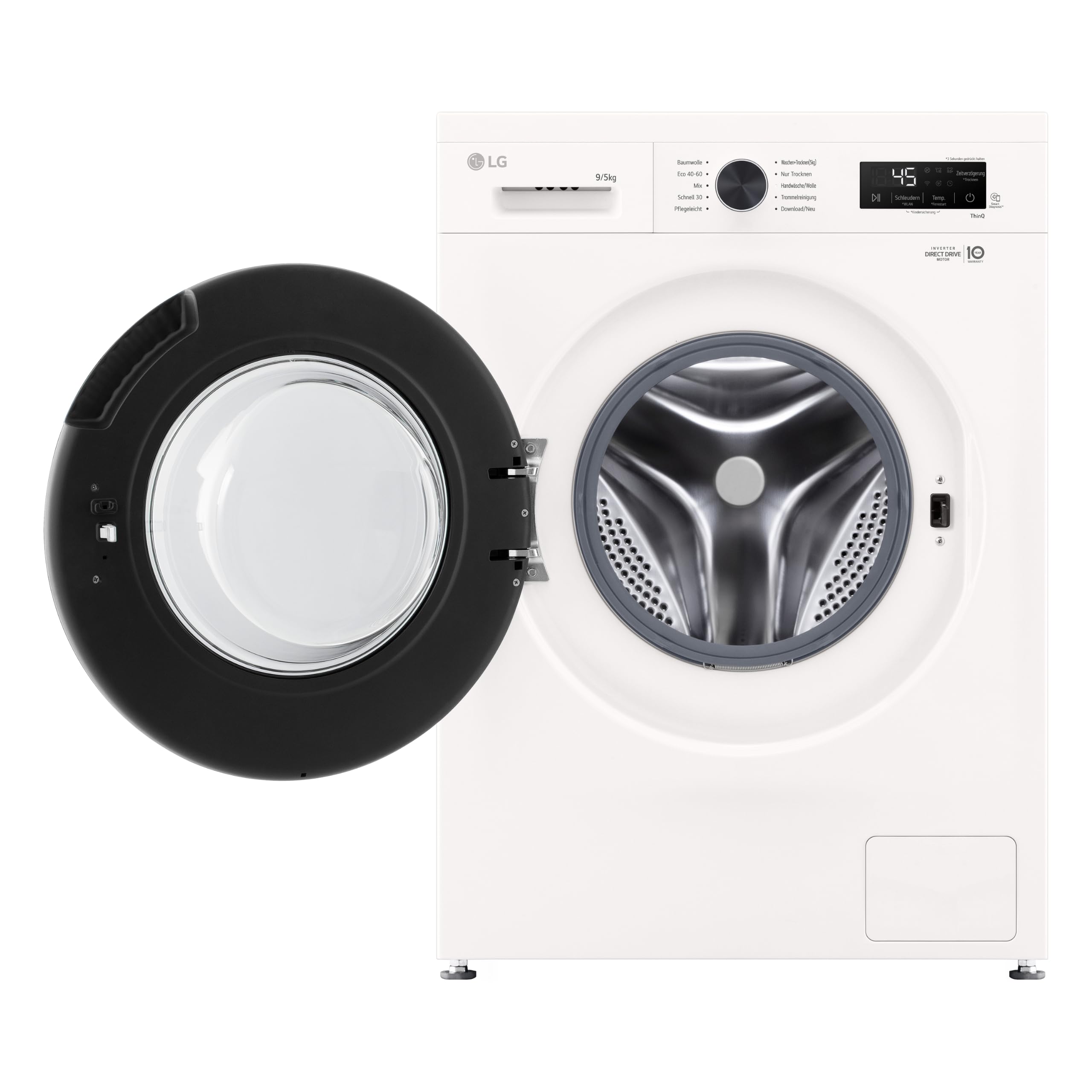 LG W4WB3095Y Waschtrockner (9 kg Waschen/5 kg Trocknen, Energieeffizienzklasse A/E 1.300 U/Min.) mit Steam, AquaLock und 6 Motion, Weiß
