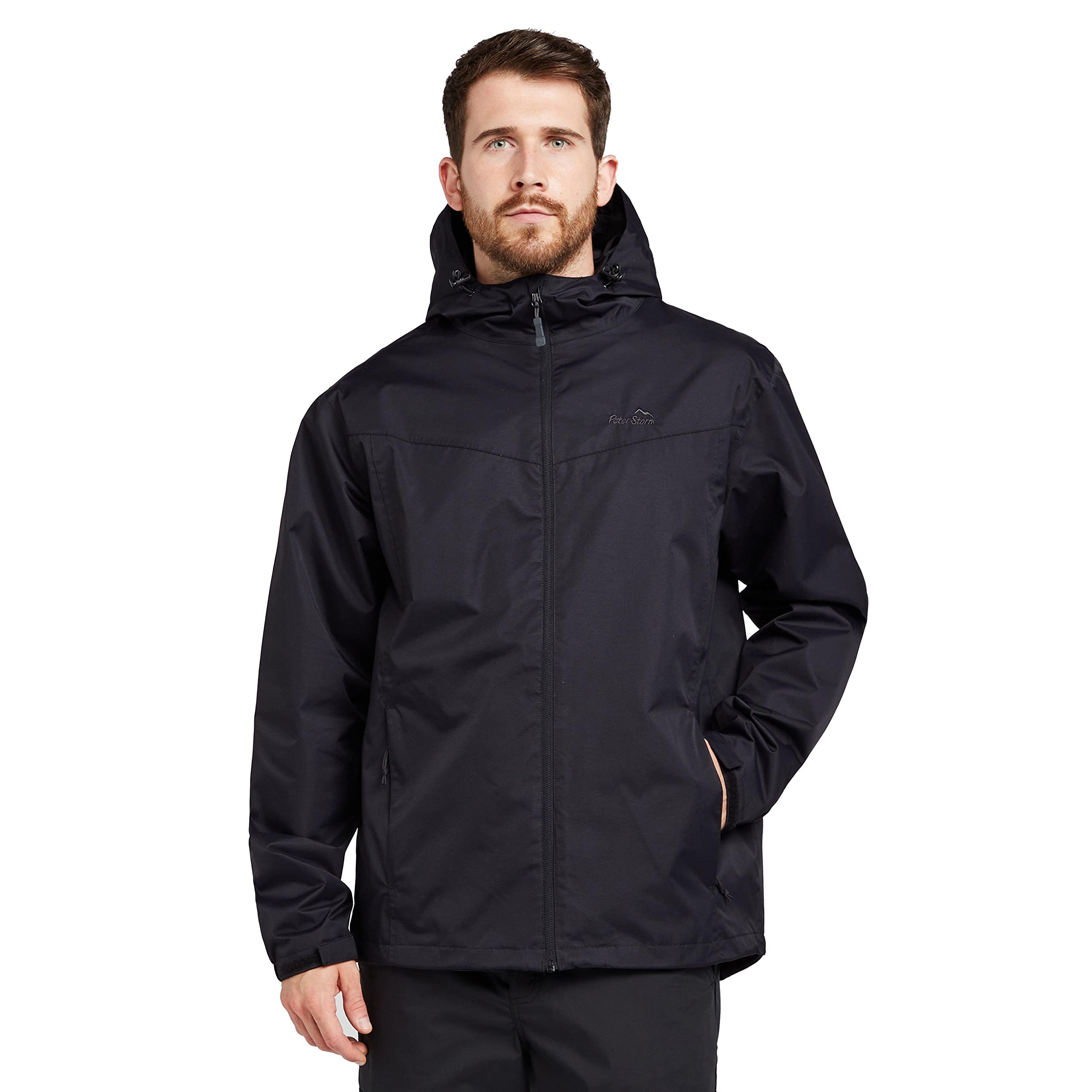Peter Storm Men's Black ’S Storm Hooded Jacket With Fully Adjustable Hood & Hem & 3 Zipped Pockets, Waterproof & Breathable Raincoat (Uk, Alpha, Xxl, Regular, Regular, )