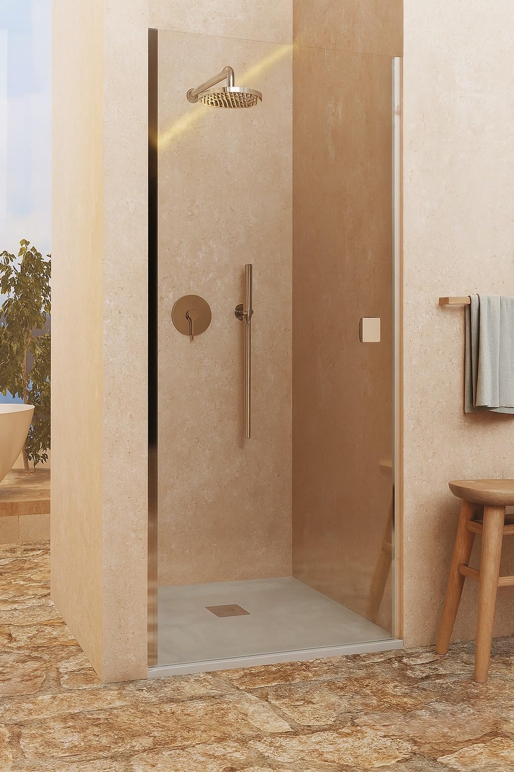 SOULHOME Mampara de ducha ABATIBLE Reversible CROMO Ancho 65-68 cm H 200 cm | Puerta Abatible 180 Grados, Sin Perfil Inferior, Vidrio transparente de seguridad 6mm, tratamiento antical, Medida 65 cm