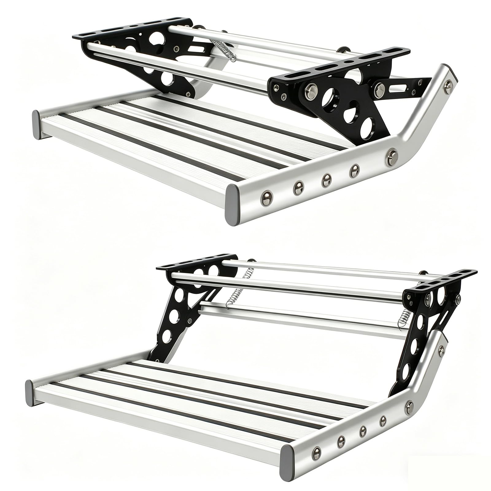 Eiwitany 12V Double-Layer Electric Folding RV Entry Step, Aluminum Surface with Built-in LED Light, for Motorhomes, Trailers and Caravans