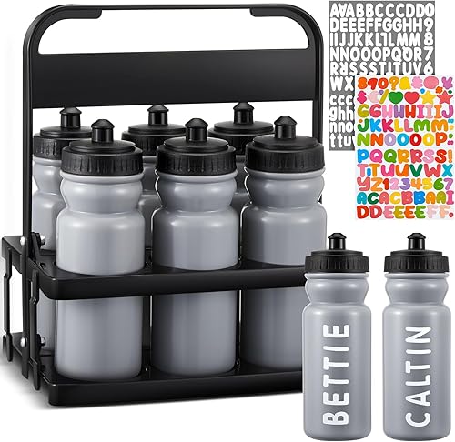 Miniatura 9 de Suclain 7 piezas Portador de botellas de agua con botellas de 20 oz y adhesivos Botella de agua deportiva de boca ancha de plástico con diseño de
