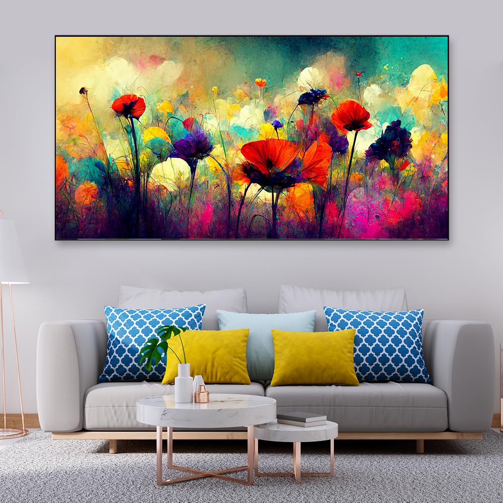 DEKORSTATION Canvas Floral Painting for Living Room Wall Decoration Colorful Abstract Flowers Illustration Floating Frame Art Print for Home and Office Décor Size : 24x48 Inches (B0CT92RTFZ) Amazon Price History, Amazon Price Tracker