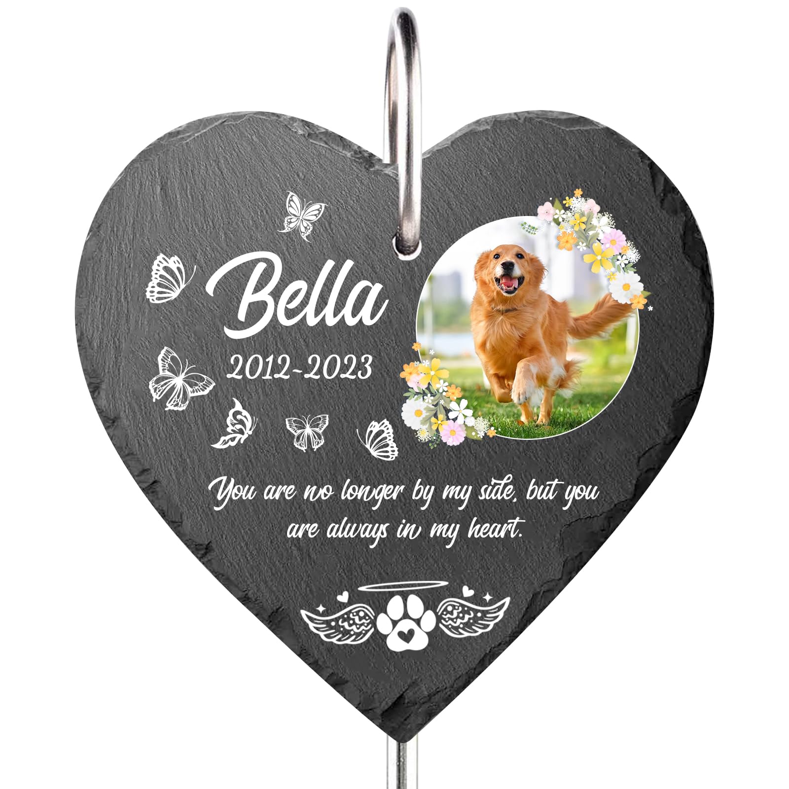 bolukets Personalised Pet Memorial Plaque with Hook Customized Garden Memorial Stone Cat Tombstone Dog Slate Grave Memorial Gifts for Loss Outdoor