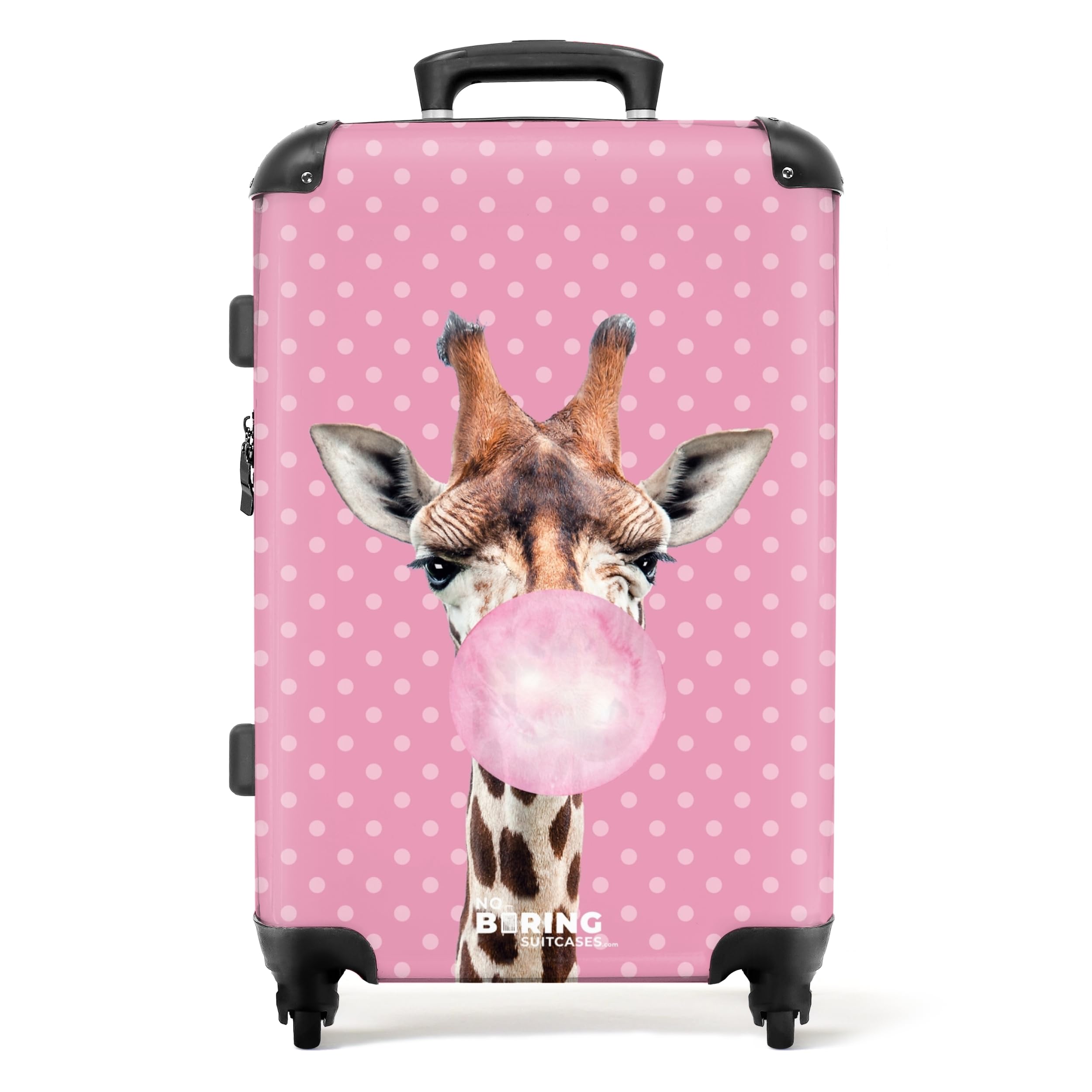 NoBoringSuitcases.com Reisekoffer Groß, Hartschalenkoffer Mit TSA Schloss, Rollen, 20kg Gepäck, Mittelgroß (Giraffe - Rosa, 67 cm - 72 L)