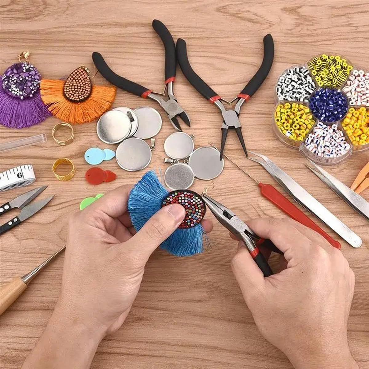 Zestaw akcesoriów do produkcji biżuterii szczypce haczyki do uszu otwarte pierścienie skokowe zapięcia homara koraliki zaciskowe DIY biżuteria narzędzia zestawy akcesoriów-14