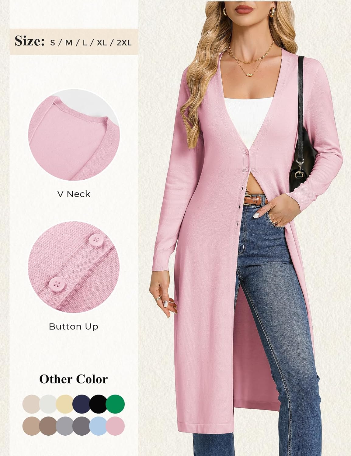 GRACE KARIN Womens Long Cardigan Trendy, Lightweight Knit Dusters Coat, V Neck Button Up Sweater Maxi Dress - Image 5