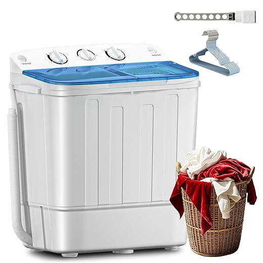 Portable Twin Tub 18lbs Washing Machine with Drying Rack, 11lbs Washer Mini Compact Laundry Machine with 7lbs Spinner, Semi-automatic Washer Combo for Dorms, Apartments