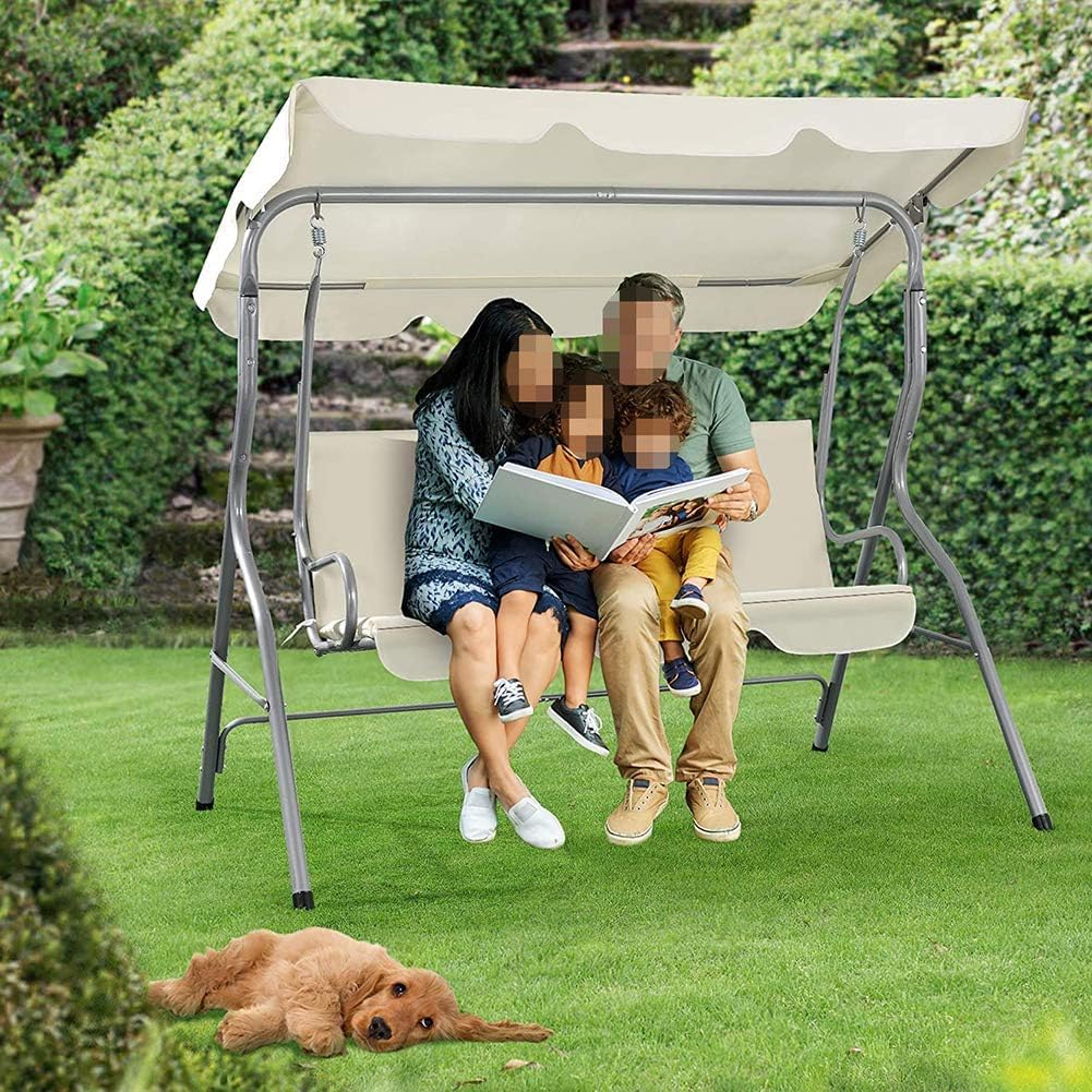 Copertura di Ricambio Altalena da Giardino, Parasole Baldacchino Impermeabile, Resistente Ai Raggi UV, Antipolvere, per Sedia da Giardino (Beige,190 * 132 * 15+150 * 50 * 10CM)