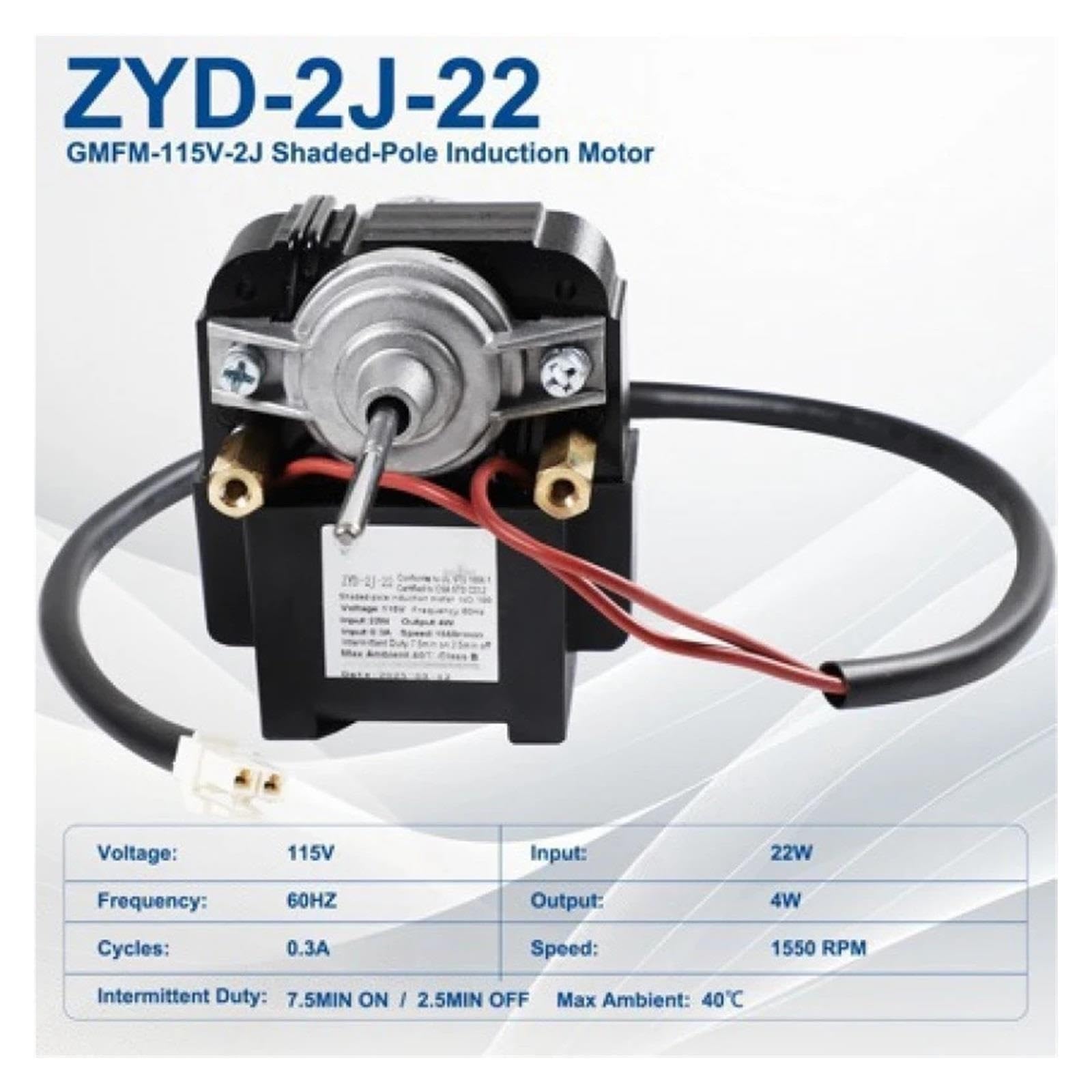 Motor De Ventilador De Refrigeración Para Refrigerador ZYD-2J-22 - Ventilador De Congelador De Inducción De Polo Sombreado De 115 V, Replas GMFM-115V-2J
