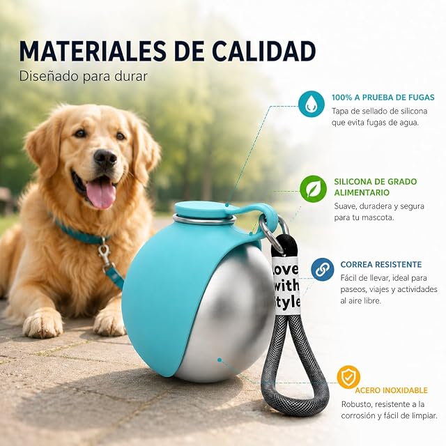 Foto 5 de 8 de Botella de Agua para Perros 285 ml, Bebedero de Viaje Portátil con Cuenco Plegable de Silicona