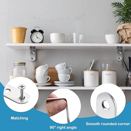 Miniatura 4 de Pelopy 100 soportes en forma de L de acero inoxidable de 90 grados, soporte de ángulo recto resistente para muebles de madera, silla, cajón,