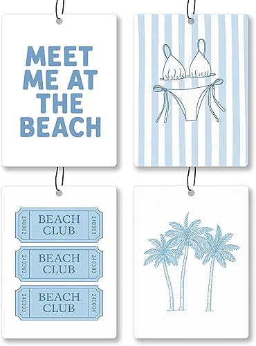 Miniatura 13 de Ambientador de Coche de Playa Costera de Verano 4 Piezas - Ambientador Colgante Retro de Sol, Mar, Concha, Bikini, Palmeras para Coche, Cajones,