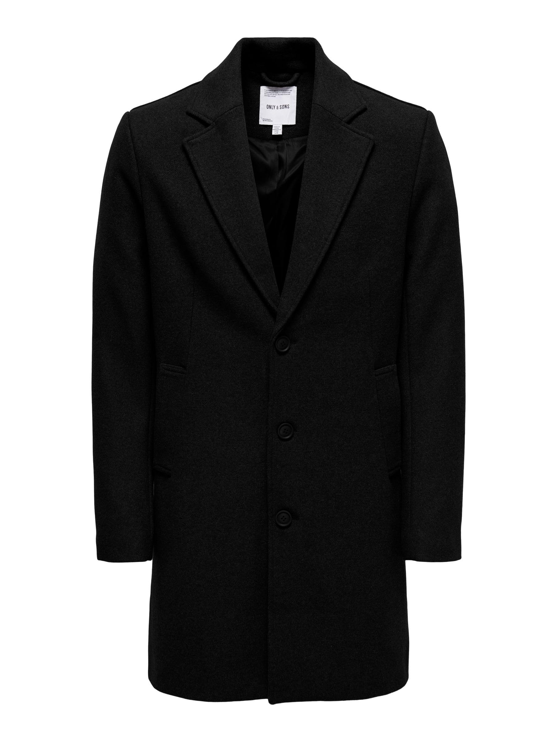 Only & Sons Men's Black Onsmatthew Otw Noos Wool Coat, L