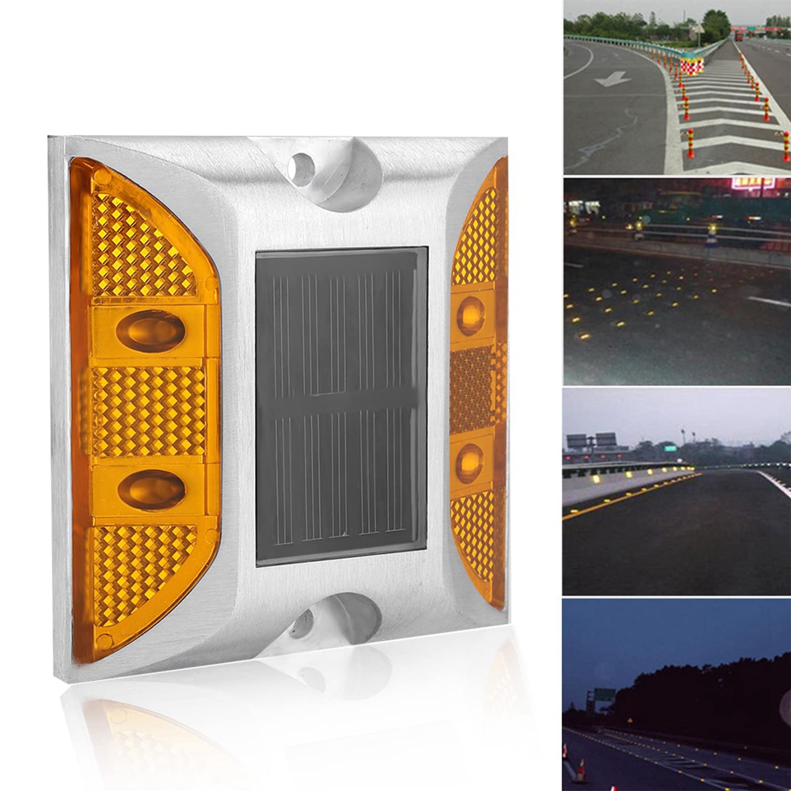 Solar Powered LED Road Stud Light, Casting Aluminum Ground Marker for Pathway, Yellow, 103x103x22mm
