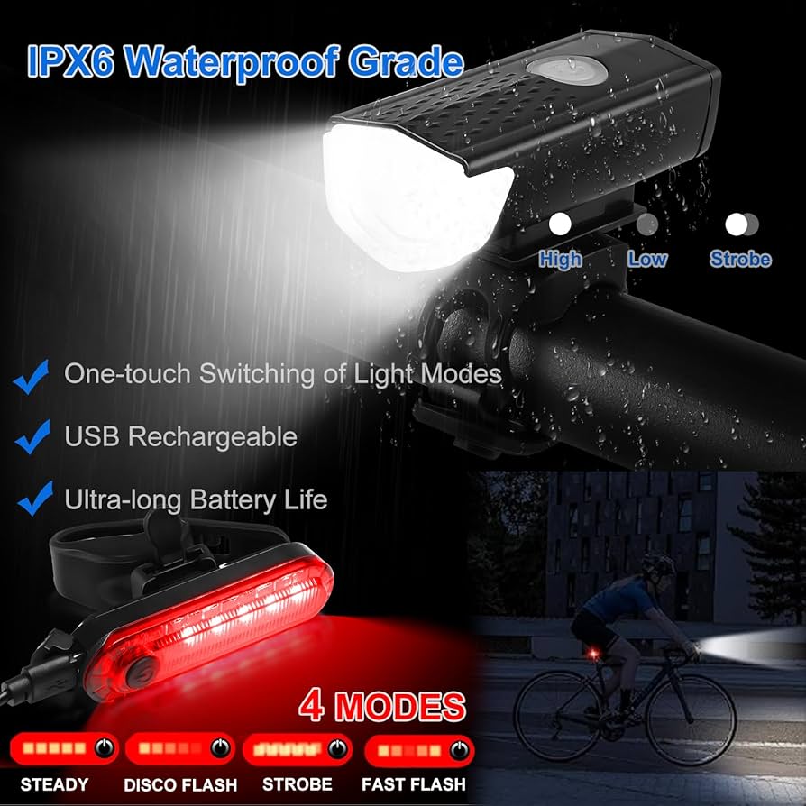 スカラップノースリーブ SODPE 8 Pack Bicycle Accessories, Bike Light Set USB