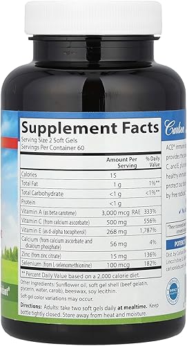 Miniatura 2 de Carlson - ACES + Zn, vitaminas A, C, E + selenio y zinc, salud celular y apoyo inmunológico, antioxidante, 120 cápsulas blandas
