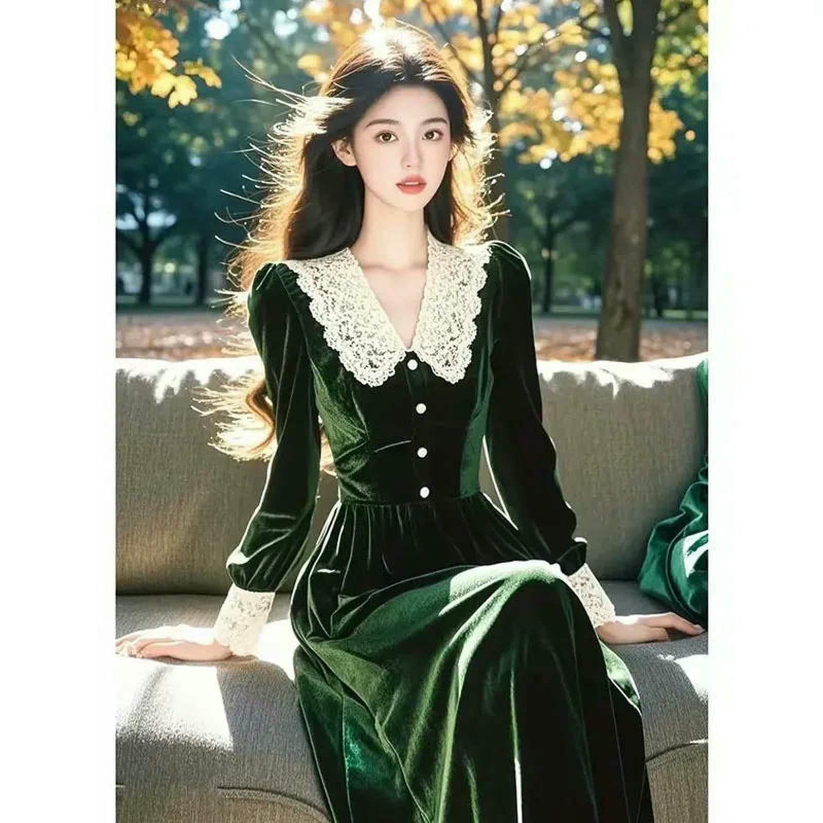 Langarm Kleid Frauen Herbst Neue Langarm-samtkleid, High-end-Vintage-modekleid, Elegantes Formelles Anlasskleid, Temperament Ladies Vestidos, Stilvolles Weibliches Outfit