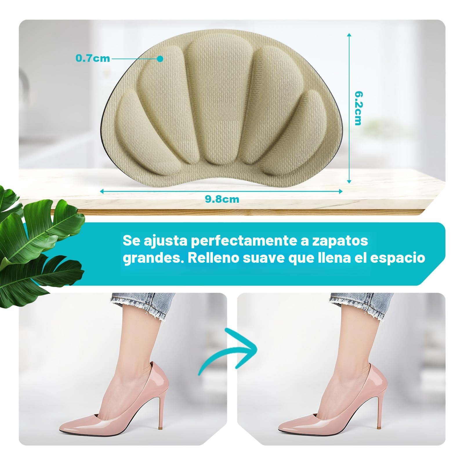 SURFOU Taloneras para zapatos, Almohadillas Autoadhesivas Antirrozaduras, Espuma Viscoelástica Plantillas, Protector de Talón Antideslizante, Unisex, Para Grandes, 6 Pares
