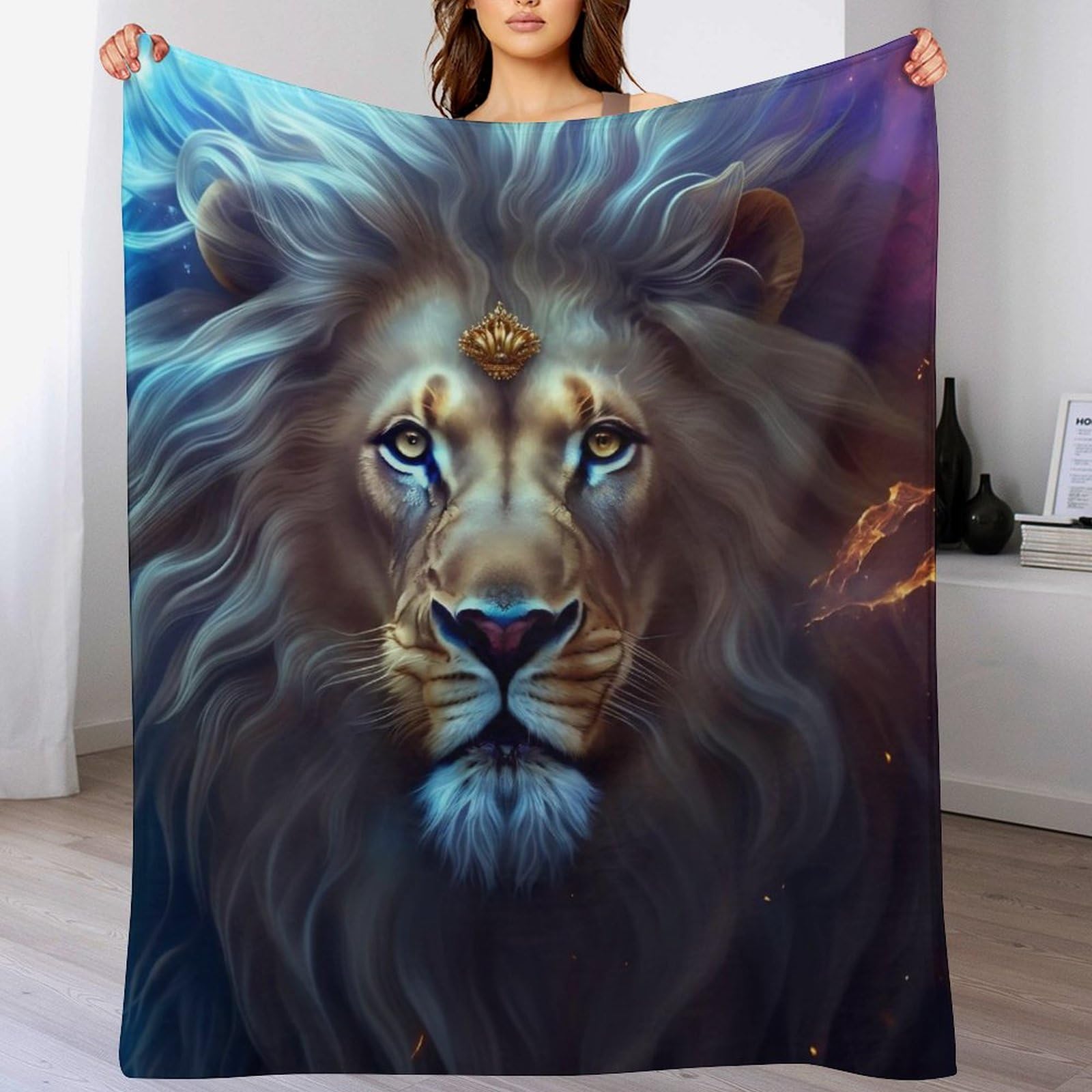 Couverture polaire lion contre le froid | Plaid flanelle douce pour lit d'enfant frileux