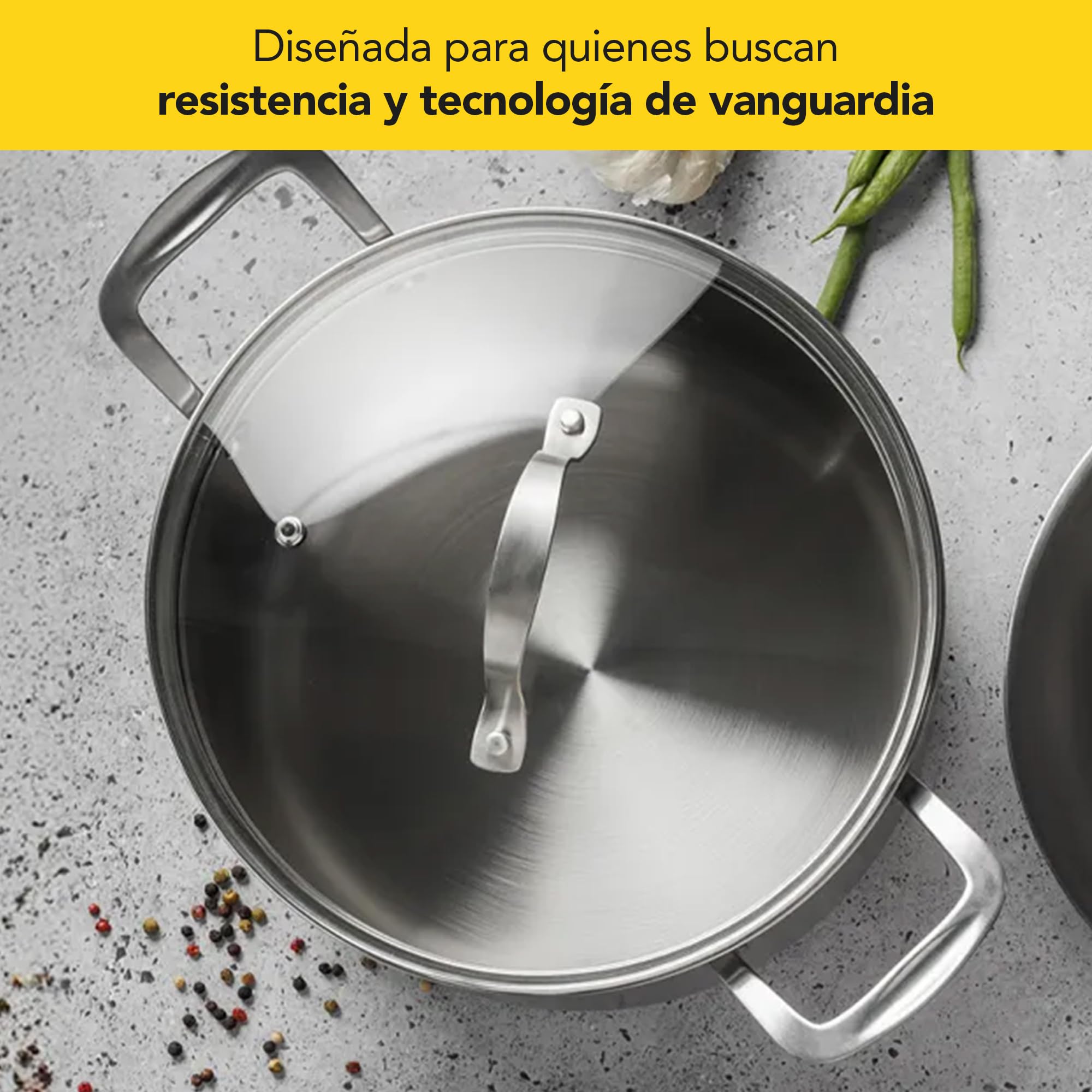 CASTEY - Olla con tapa de Malmö, 24 cm, Acero Inoxidable, Color Plateado, Tecnología Trimetal Induction, Distribuye de Forma Homogénea el Calor, Resistente y Duradera