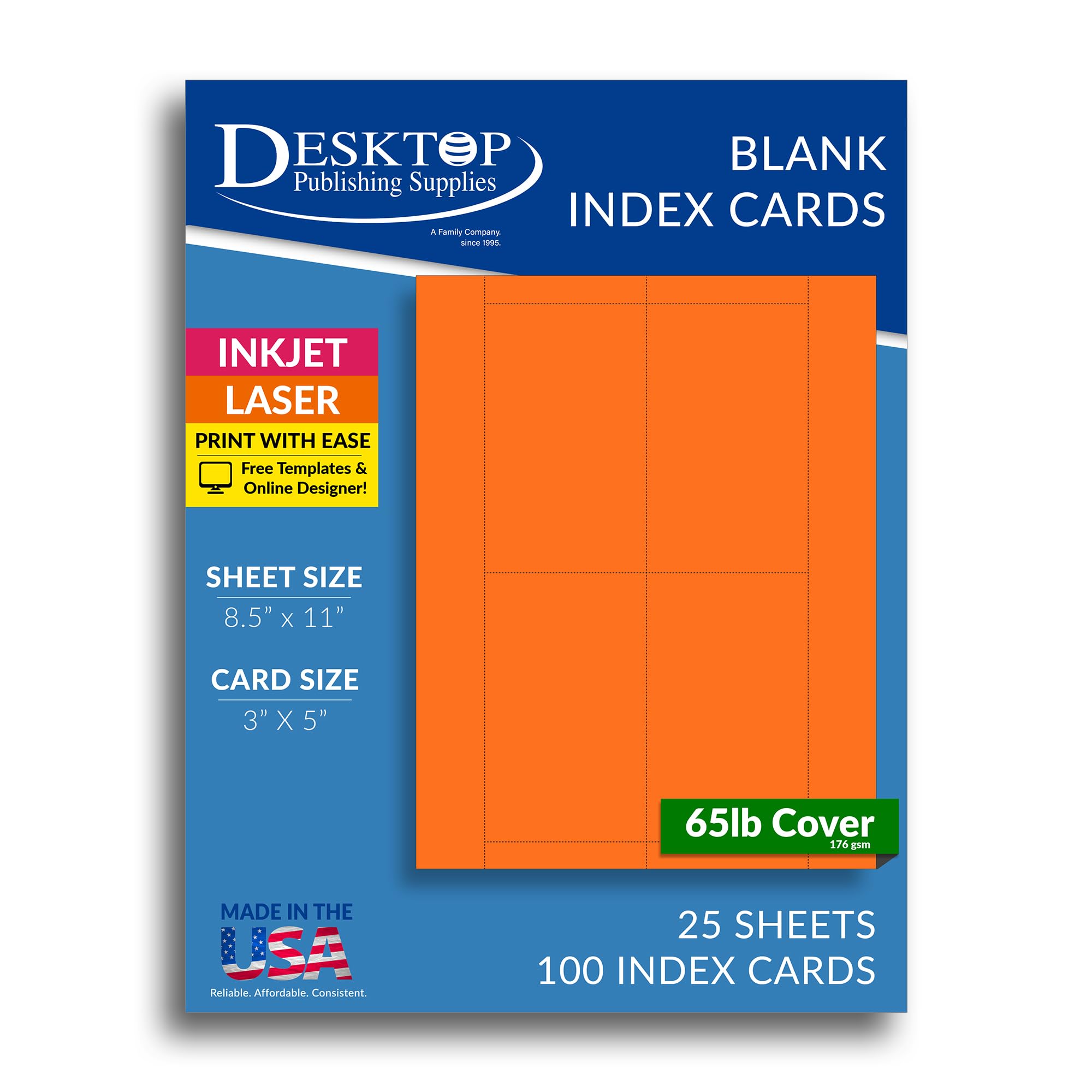 Amazon.com : 65lb Bright Orange Printable Index Cards 3x5 - Index