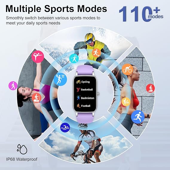 Smart Watch for Men Women, 1.57HD Smartwatch with Answer/Make Calls, New Fitness Watch with Heart Rate Sleep Monitor, Pedometer IP68 Waterproof with 110+ Sport Smart Band for Android iOS Purple