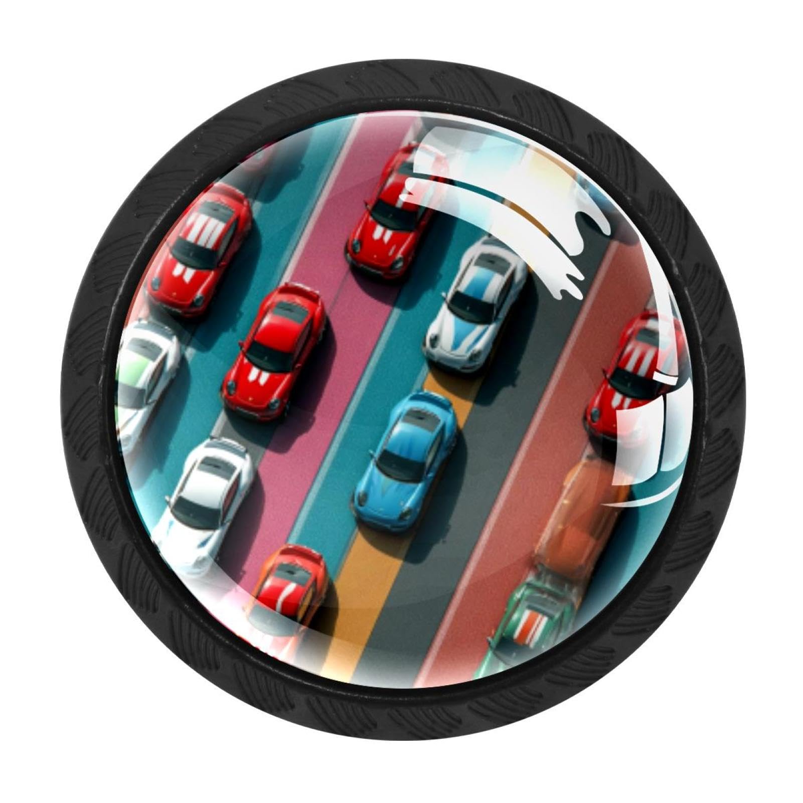 CHENZZZZ 4 Pack Race Cars with Colorful Racing Track Pat (1) Kitchen Cabinet Knobs Drawer Knobs Door Dresser Handles for Personalized Gifts Great for Any Occasion
