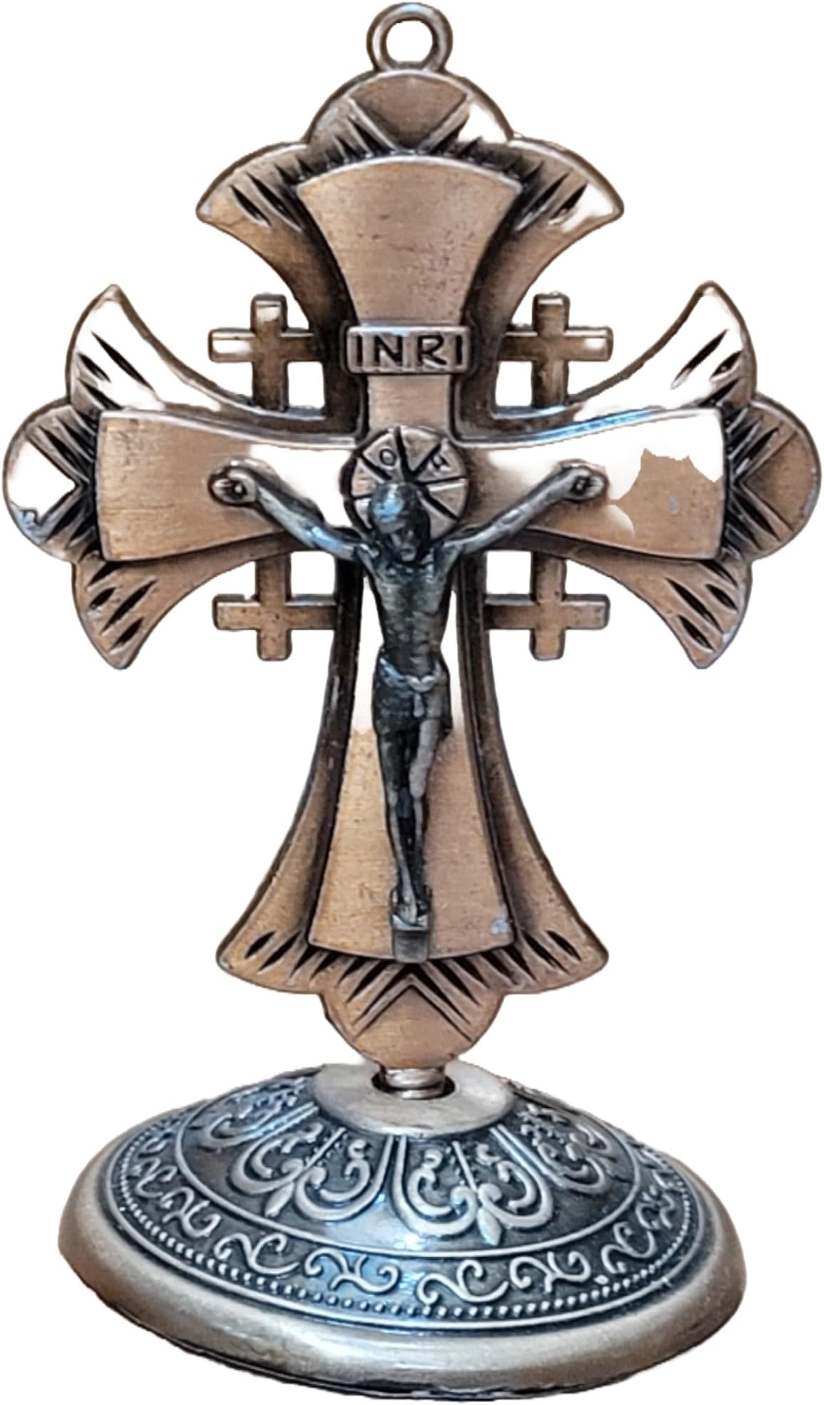 Jerusalem Copper Color Car Cross with Stand for Car Dashboard - 8 cm