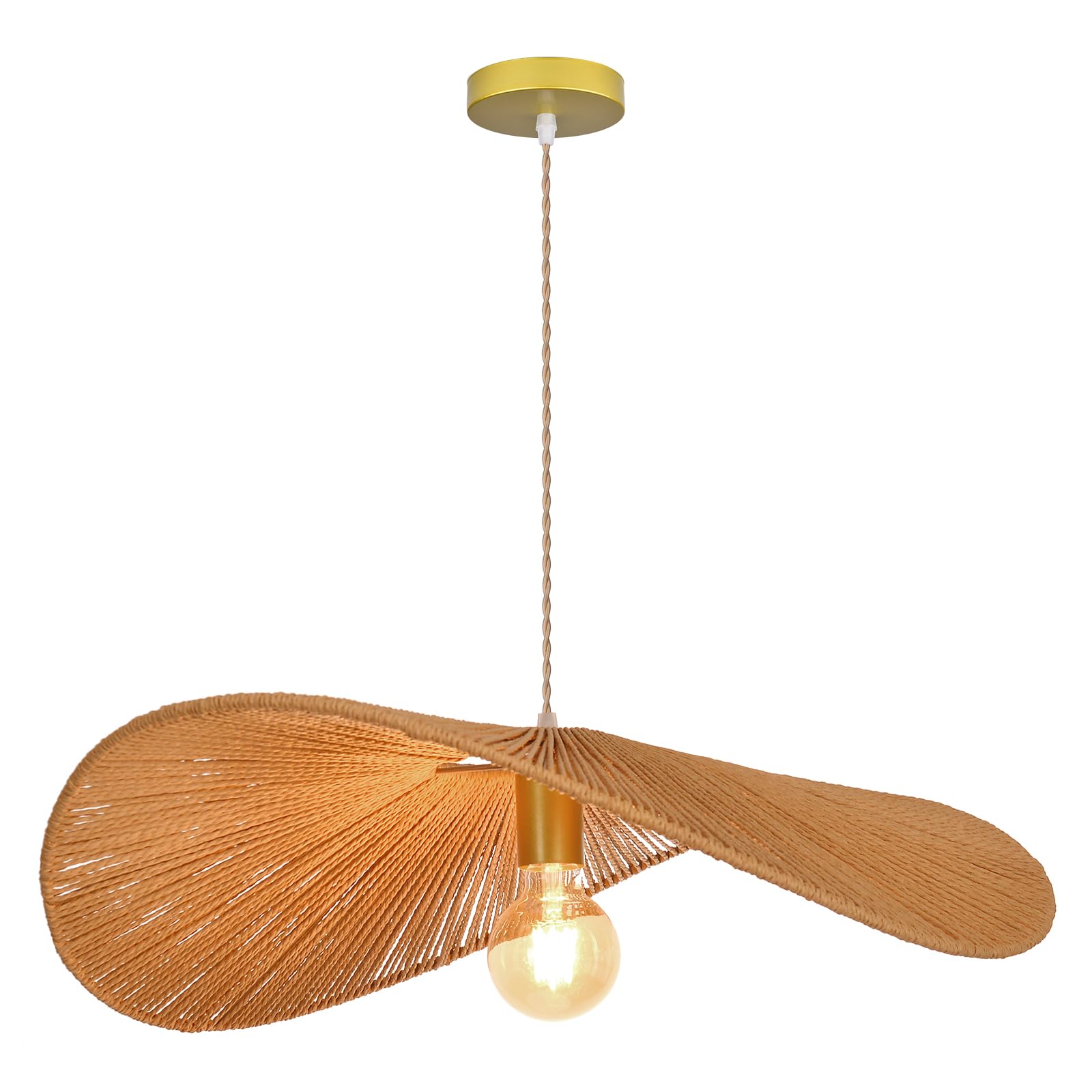Arturesthome 19.68" Boho Rattan Pendant Light Fixture Modern Style Hanging Light Farmhouse Chandeliers Ceiling Lamp for Living Room Dining Room Bedroom