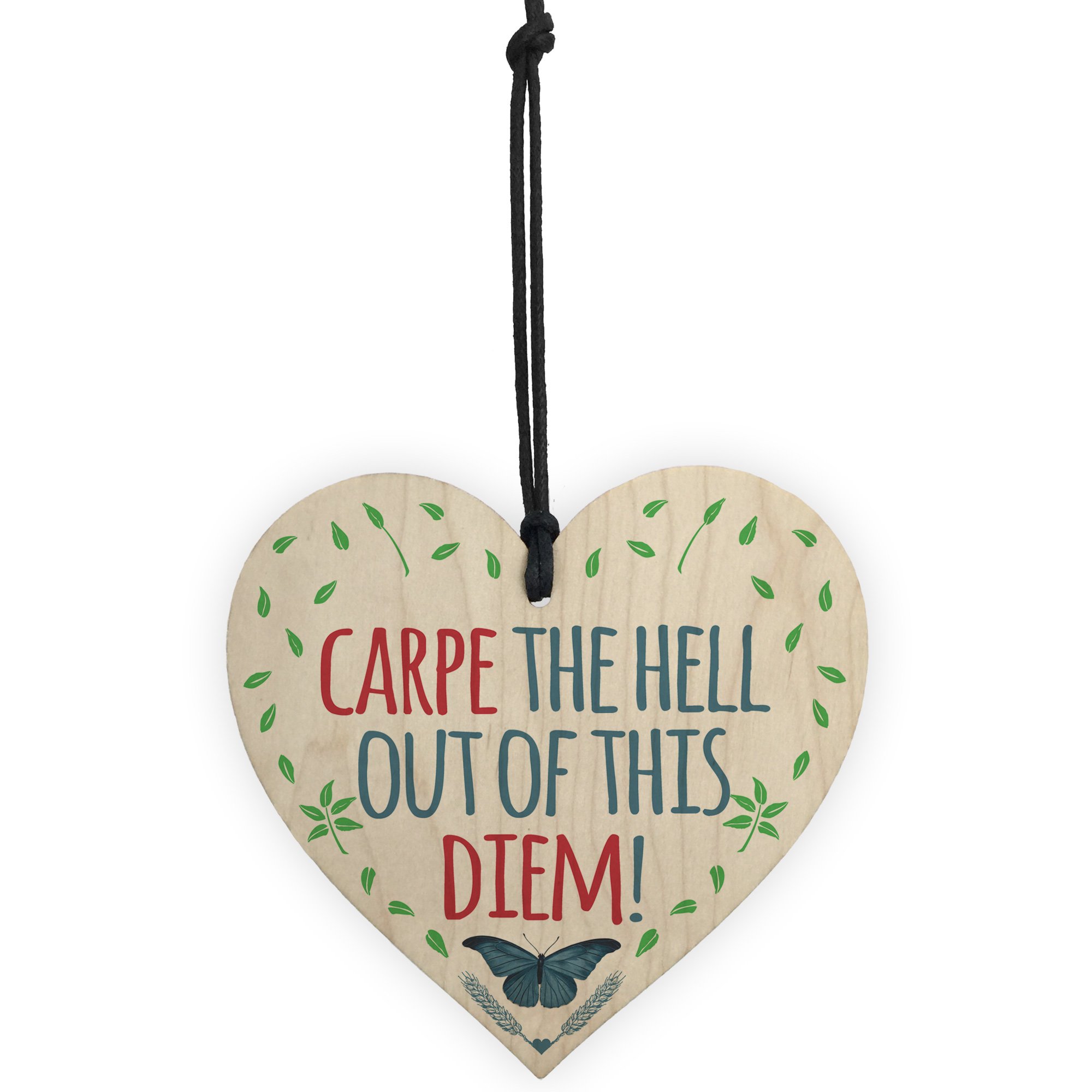 Red Ocean CARPE The Hell Out Of This DIEM! Motivational Hanging Heart Friendship Gift Sign