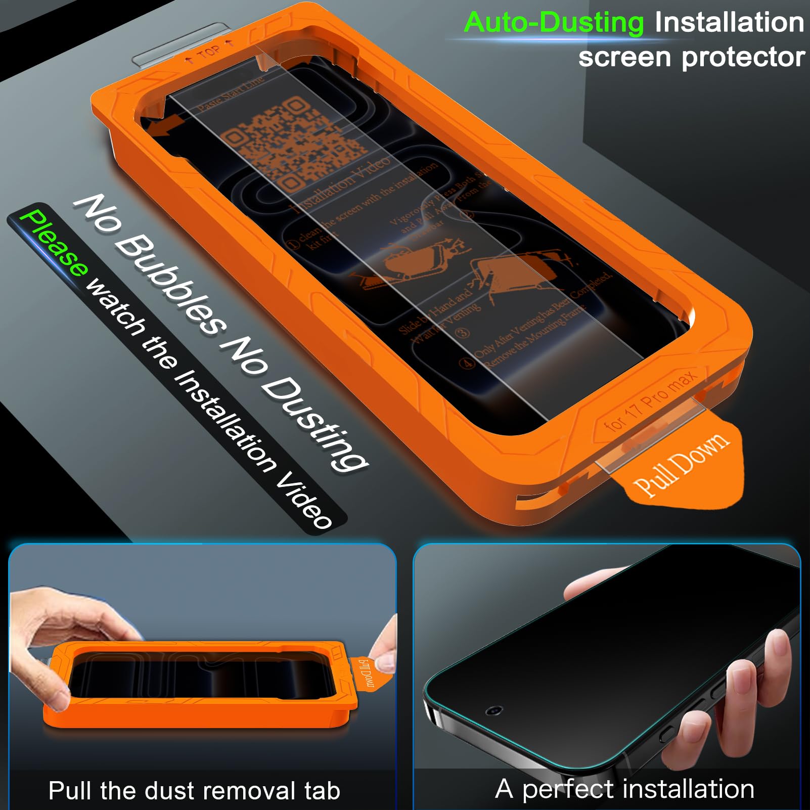 IMBZBK Pellicola Privacy Vetro per iPhone 17 Pro Max, Rimozione automatica polvere, con Protezione Fotocamera, Anti Spy Temperato, Grado Militare 9H+ Durezza, Anti-Graffio [3+3 Pezzi]