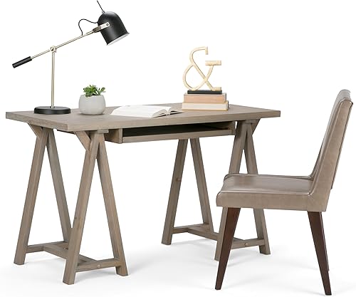 Miniatura 299 de SIMPLIHOME Sawhorse - Mesita de noche de madera maciza de 24 pulgadas de ancho, moderna, industrial, color gris envejecido, para sala de estar y
