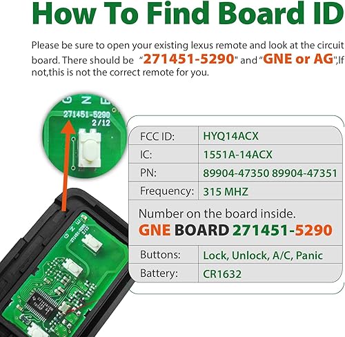 Miniatura 2 de Reemplazo para 2010 2011 2012 2013 2014 2015 Smart Proximity Toyota Prius Plug-in GNE 271451-5290 Llavero de tablero HYQ14ACX 315MHz 4 botones
