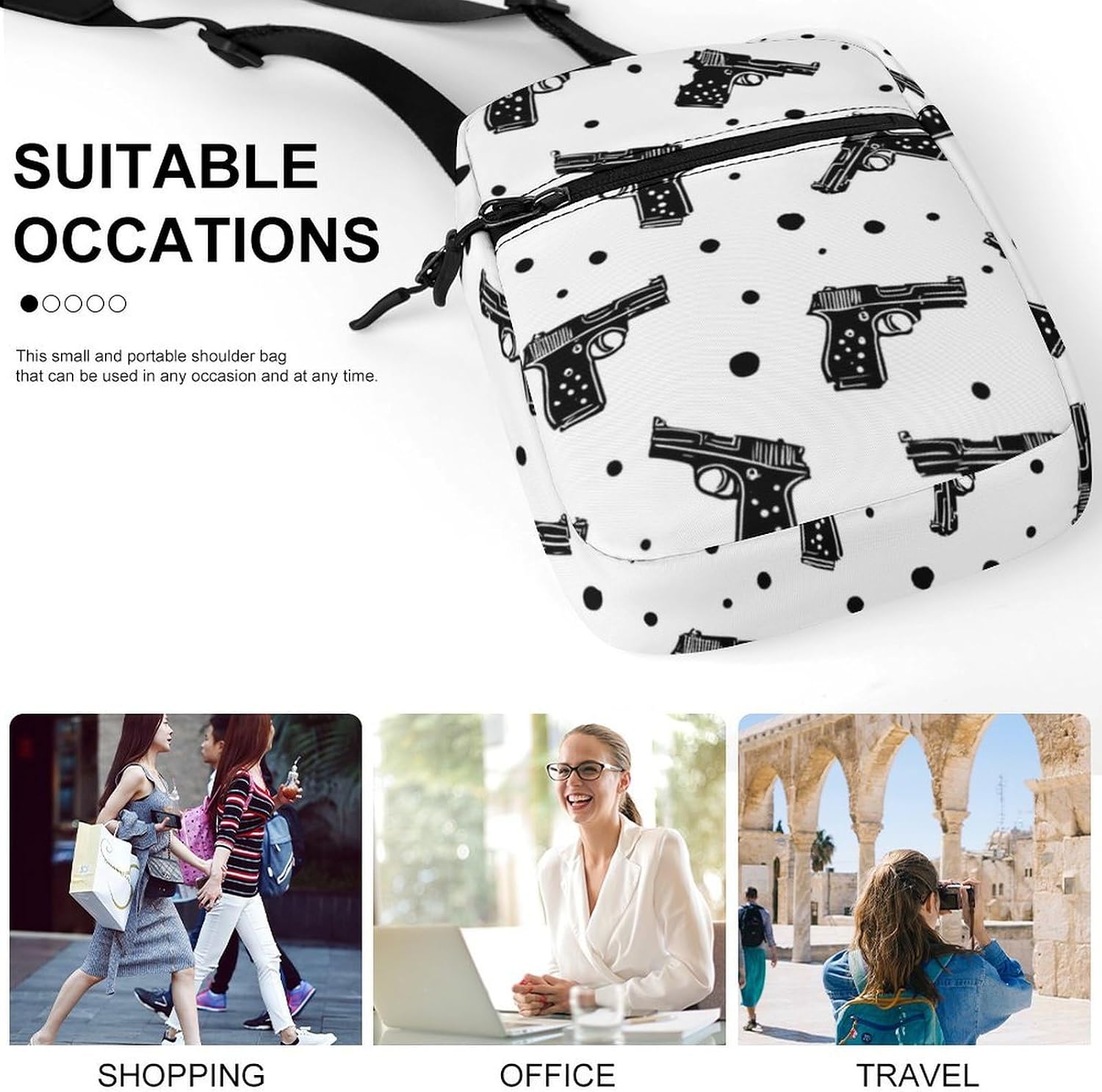 Guns Bullet Holes Small Crossbody Bag Sling Shoulder Satchel | for women men,work travel workout,detachable and adjustable shoulder strap