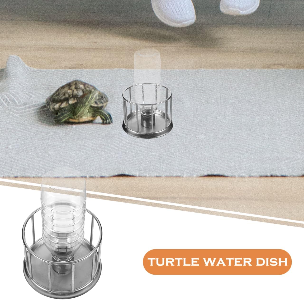 Toyvian Mini Turtle Water Feeder Stainless Steel Splash-Proof Reptile Feeding Basin 4.5 Inch Compact Water Dispenser for Land Turtles and Small Reptiles