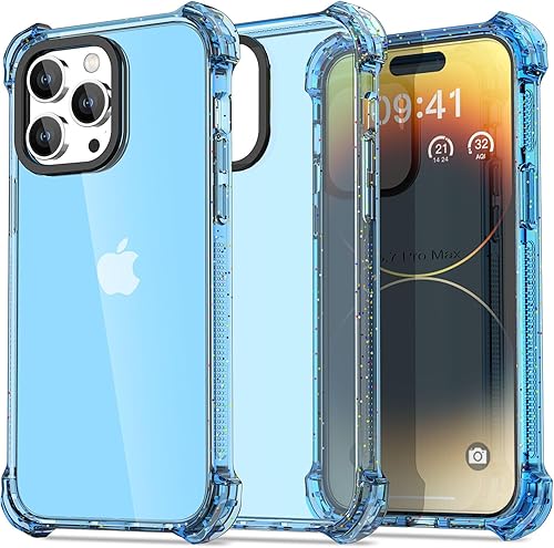 AICase Funda Bounce compatible con iPhone 14 Pro Max, color azul transparente, a prueba de impactos, a prueba de golpes, linda funda protectora para