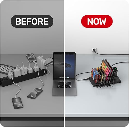 Miniatura 5 de Unitek Estación de carga USB de 120 W, 10 puertos rápidos, concentrador de carga múltiple para múltiples dispositivos Apple con puerto QC 3.0 PD de