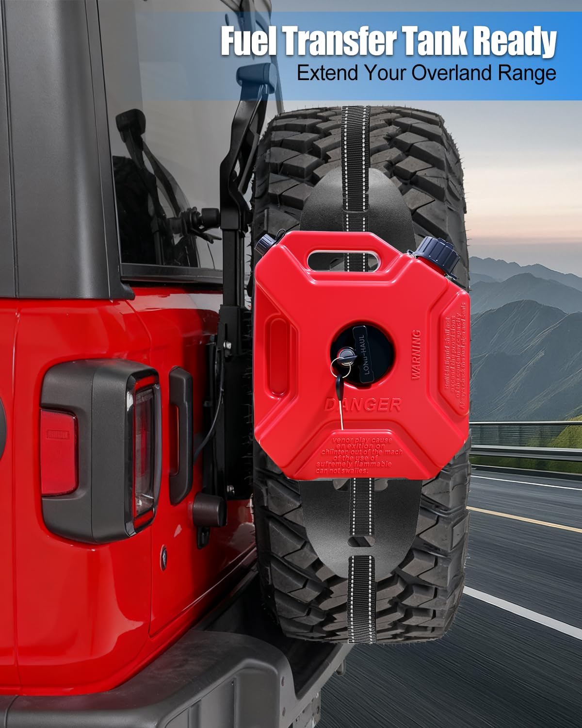 Spare Tire Mount Accessory Bracket Kit with Dual Clamps and Transfer Tank Holder, Universal Steel Rack for Overland Offroad, Fits All Tire Sizes