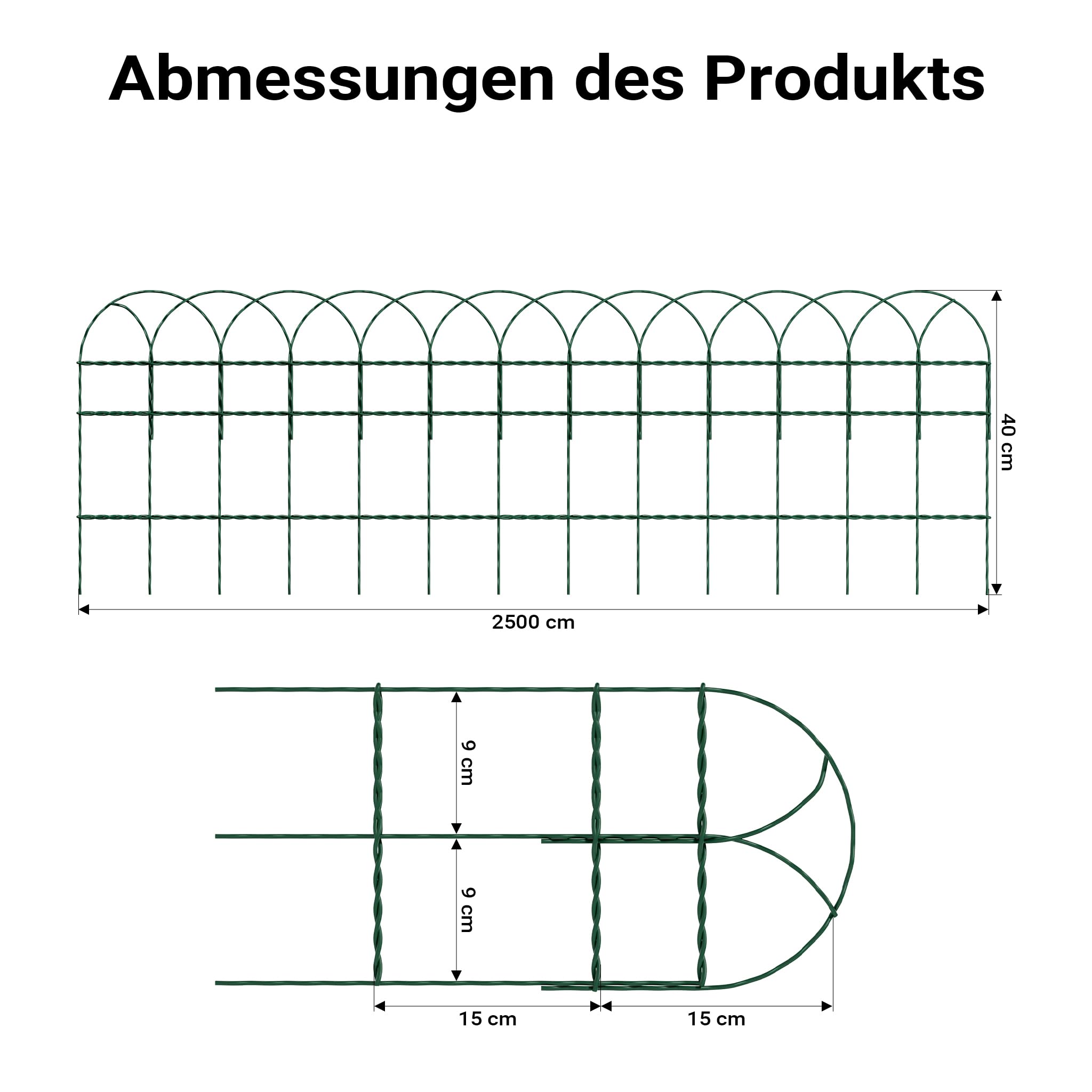 Wiltec Gartenzaun 0,4 x 25 m grün, Maschendrahtzaun Stahl PVC-beschichtet, Drahtzaun 9 x 15 cm Maschen, Zaun für Garten, Maschenzaun einfache Montage